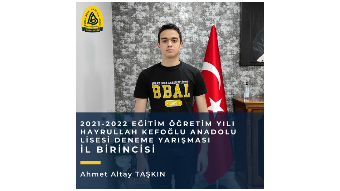 Öğrencimiz Ahmet Altay TAŞKIN'ı Tebrik Ediyoruz
