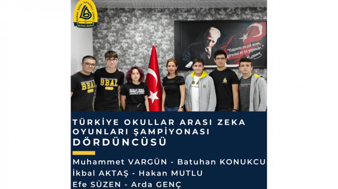 Türkiye Okullar Arası Zeka Oyunları Şampiyonası Dördüncüsü